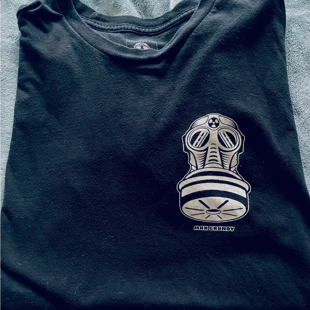 Black Graphic Tee with Gas Mask Design